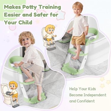 Універсальний дитячий сидіння на унітаз 3-в-1 з драбинкою, зелений – тренажер для хлопчиків та дівчаток, зручний унітаз-горщик для привчання до туалету