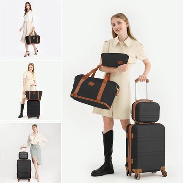 KONO Набір валіз: 6 частин, дорожній набір, багаж, косметичка, ручна сумка, культиватор (Чорний/Коричневий)