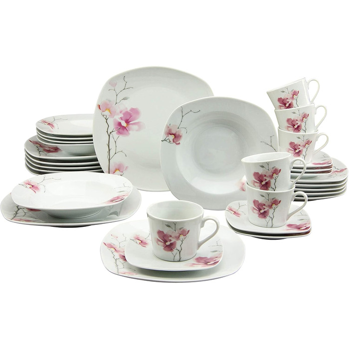 Набір посуду CreaTable Amelie AIKO, 18 предметів, порцеляна, для посудомийної машини та мікрохвильовки