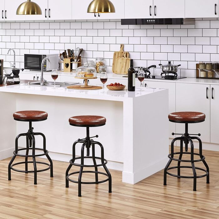 Барний стілець Yaheetech вінтажний, регульована висота, з товстим сидінням, без монтажу, з штучної шкіри, для кухні/вітальні/бару/кафе, коричневий