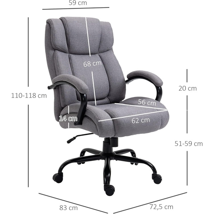 Офісне крісло Vinsetto Стілець Стілець Ігрове крісло Поворотне крісло Гойдалка Функція Товстий м'який ергономічний стілець з регульованим м'яким підлокітником Вантажопідйомність 220 кг Світло-сірий 72,5x83x110-118 см