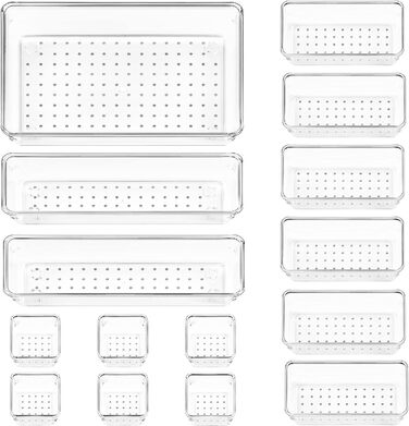 Органайзер для ящиків 15 шт. , 4 розміри, прозорий пластик, для макіяжу, кухні, офісу, шафи