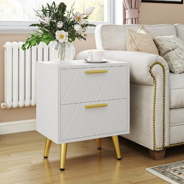 Приліжкові тумбочки YITAHOME (2 шт.) з 2 шухлядами, білі, з золотими ніжками, 40 x 30 x 52 см
