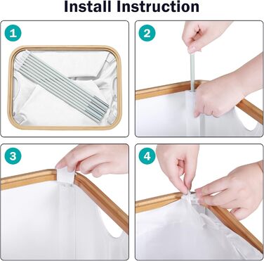 Кошик для білизни Youdenova з кришкою 85л, бамбук та дерево, сортувальник для білизни, великий, складний, білий