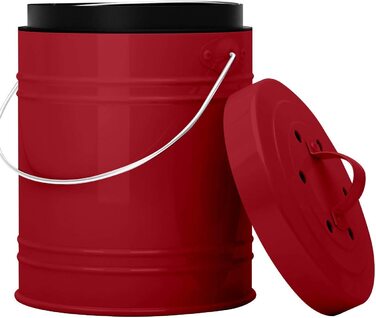 Кухонний органічний сміттєвий бак об'ємом 3 літри і компостер з захистом від запаху відро з вугільним фільтром в кришці-органічний сміттєвий бак сміттєвий бак з пластиковим внутрішнім відром-міцне відро для компосту сміттєвий бак одноразовий (червоний)
