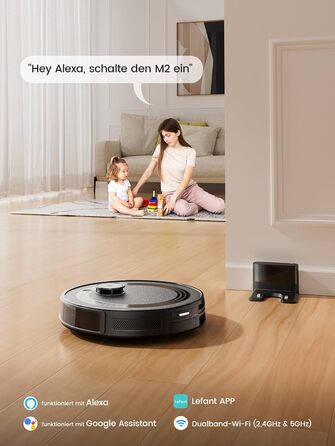 Робот-пилосос LEFANT M2 з функцією миття підлоги, 6000Pa, LiDAR-навігація, зони заборони, керування через APP/Alexa, для шерсті тварин, килимів та твердих підлог (M2B)