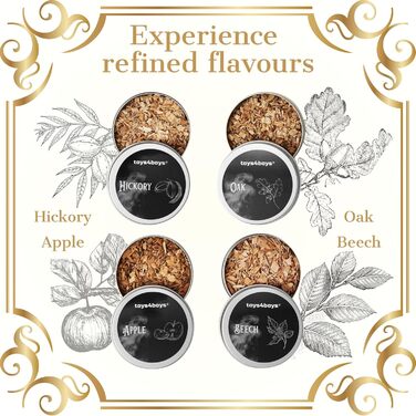 Набір для копчення віскі Toys4Boys Premium - з дерев'яною кришкою, 4 арома-стружками та запальничкою. Ідеальний подарунок для чоловіків.