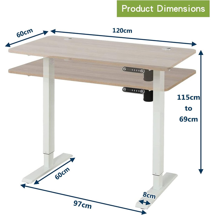Електричний стоячий стіл Radlove з регулюванням висоти, 120x60 см, 4 пам'яті, дубова дошка для зрощування