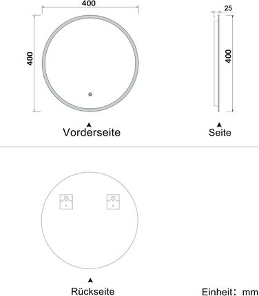 Дзеркало для ванної кімнати Aica LED кругле 50 см, регулювання кольору (холодне/нейтральне/тепле), диммування, функція пам'яті, сенсорне управління, запобігання запотіванню, автоматичне вимкнення (40x40 см)