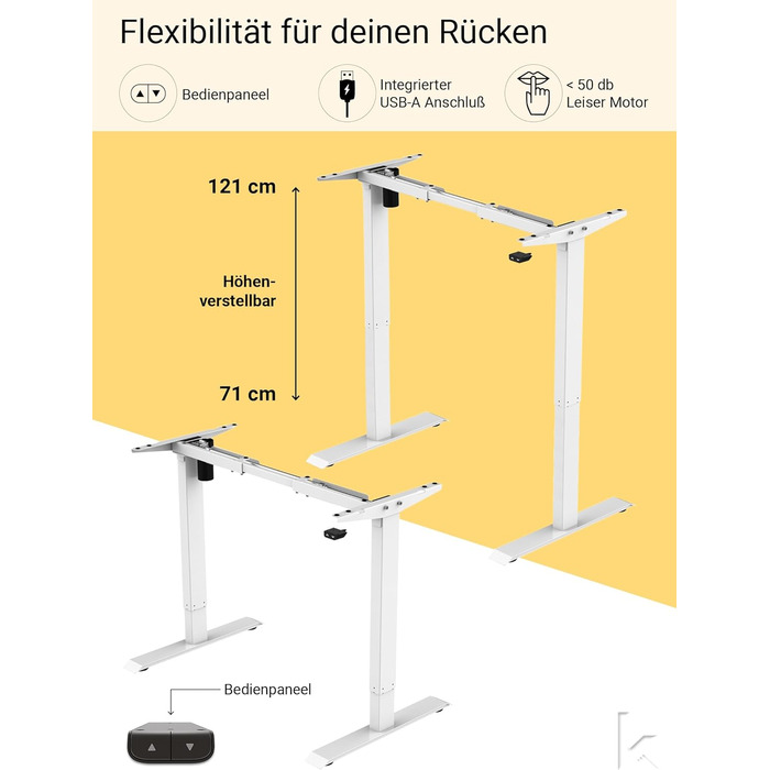 Електричний регульований стіл AGIL 140x70 см - білий каркас, стільниця з горіха, для офісу, ергономічний, з підйомником