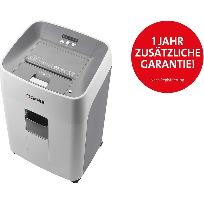 Шредер Dahle ShredMATIC 90 з автоподачею паперу, P-4, 300 аркушів, світло-сірий/сірий, без масла, без обслуговування