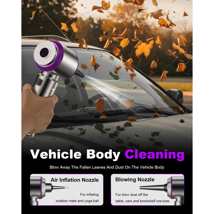 Акумуляторний ручний пилосос KITBEZN для авто та дому, безщітковий двигун, 26000Па, 3 режими потужності, бездротовий, фіолетовий