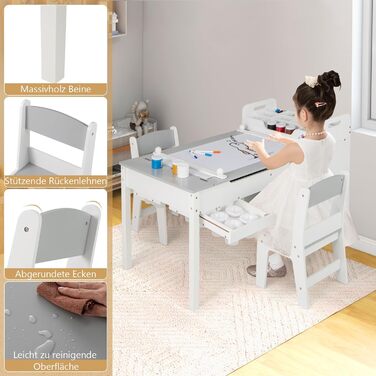 Детский стол Dreamade 3 в 1 с 2 стульями из дерева, стол для рисования с откидной столешницей и 2 тканевыми ящиками, детский столик-сидячая группа с хранением для детской комнаты (с 7 отделениями)