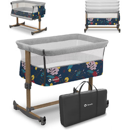 Дитяче ліжко Lionelo Leonie Plus 3 в 1 (колиска, ліжко-приліжко, гойдалка) блакитне, до 9 кг, з кошиком