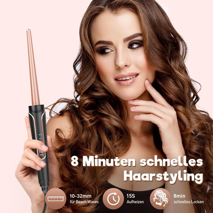 Набір для завивки волосся BESTOPE PRO 5-в-1 з LED-дисплеєм: 3 насадки, регулювання температури, швидкий нагрів, рукавичка, кліпси, рожеве золото