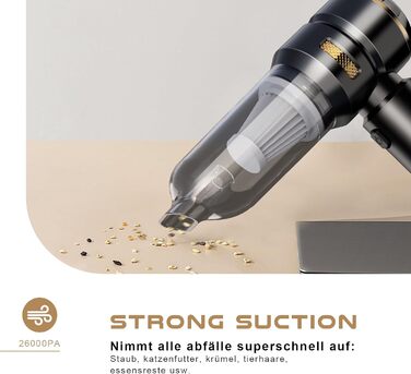 Акумуляторний ручний пилосос KITBEZN 4-в-1 для авто та дому, бездротовий міні-пилосос з безщітковим двигуном, потужність 26000Па, 3 режими роботи, чорний