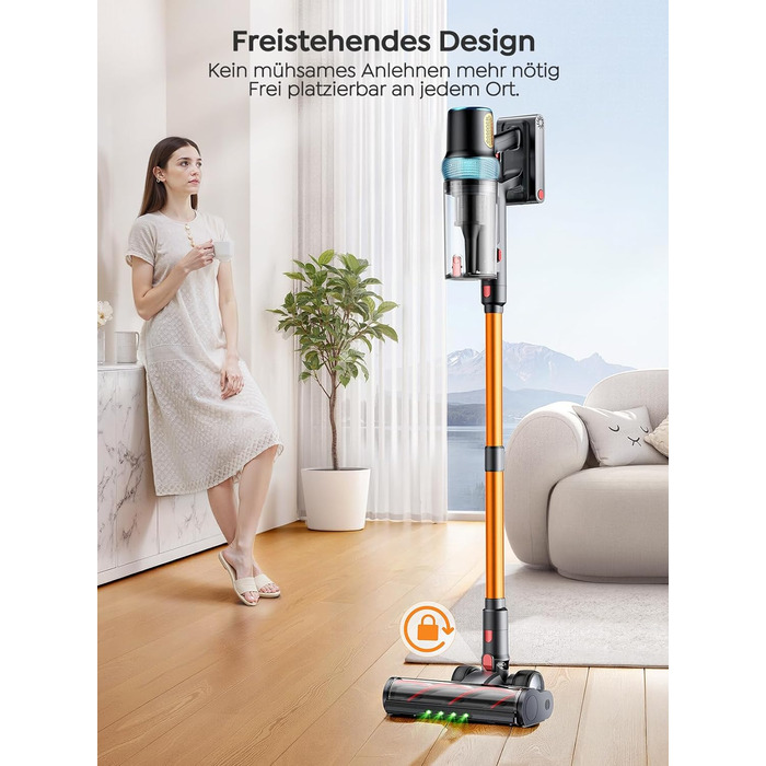 Бездротовий акумуляторний пилосос 50KPA/600W з подовжуваним шлангом 1м, стійка підставка, автоматичний режим, насадка проти ковтунів, багаторівнева фільтрація для килимів/твердих поверхонь/автомобіля