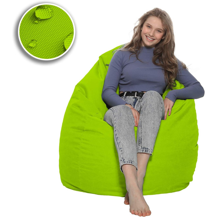 Подушка для підлоги Beanbag XXL для дорослих і дітей - підходить для ігор або відпочинку - в приміщенні та на вулиці, оскільки вона водонепроникна - з намистинами EPS, колір ківі зелений, розмір XL