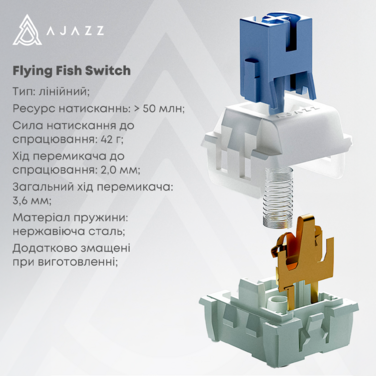 Дротова механічна клавіатура Ajazz AK870 V2 Flying Fish Switches White (AK870-V2-FF-BWB)