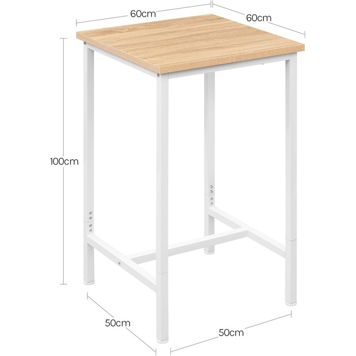 WOLTU Невеликий барний столик 60 x 100 x 60 см, кутовий, метало-дерев'яний, для кухні, бару, вітальні, білий+світлий дуб, BT34hei, без стільців