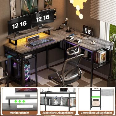 L-подібний ігровий стіл, 141x117x76 см, з полицею, для дому, офісу, навчання, ігор (гранатовий дуб)