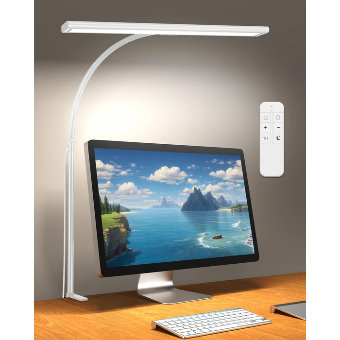 iFalarila Настільна лампа 10W з LED, диммер, USB-порт, 3 колірні температури, 10 рівнів яскравості, гнучкий 70см шийний світильник з пультом ДУ