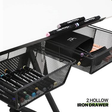 Набір мольбертів Magshion: регульований стіл для художника з нахиленою дерев'яною стільницею, стілець та 2 висувними ящиками для зберігання. Підходить для дому, офісу та школи (білий/чорний)