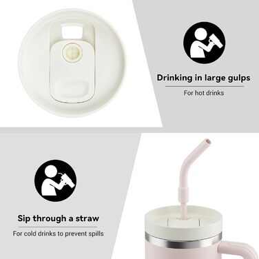 Термокружка-пляшка 1200 мл з трубочкою та антиковзним ручним захопленням, витіканнями запобігає, BPA Free, подвійні стінки, ізоляція для авто, офісу, відпочинку (пастельно-рожевий) біло-рожевий