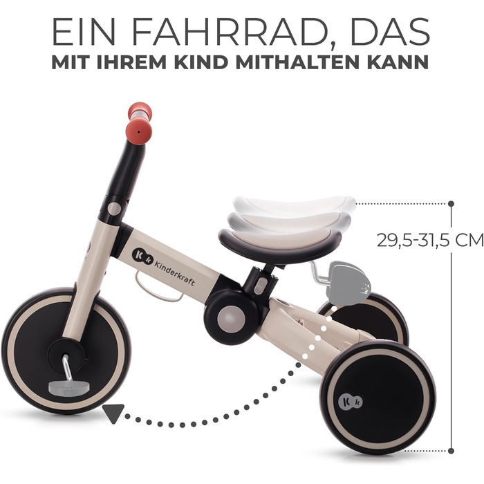 Триколісний велосипед Kinderkraft 4TRIKE 3в1: біговел, самокат, з сидінням, сірий, від 12 міс. до 5 років