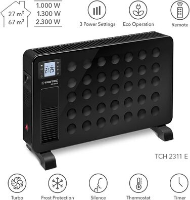 Електричний радіатор TROTEC TCH 2311 E теплова потужність 1000 Вт / 1300 Вт / 2300 Вт конвектор мобільний, чорний 2 300 Вт чорний