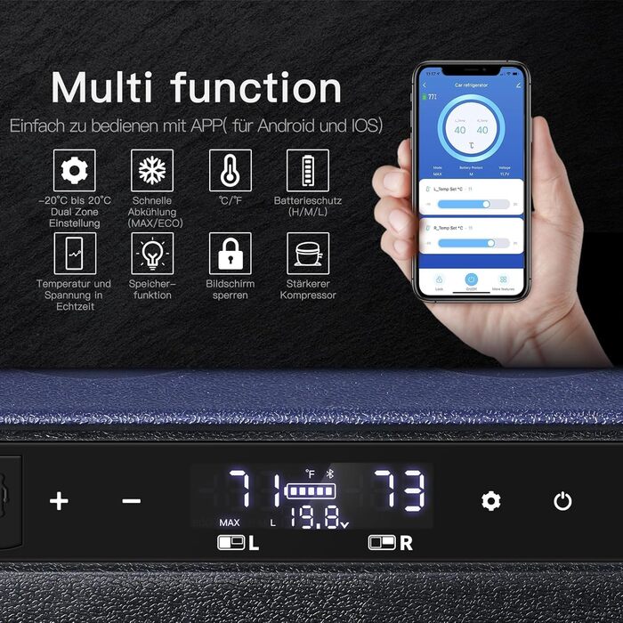 Автохолодильник AAOBOSI 72L з Wi-Fi, USB, 12/24/240V, до -20°C для авто, кемпінгу та подорожей