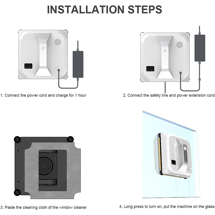 Робот-мийник вікон Topchances - розумний робот для миття скла з керуванням через додаток та пультом. Автоматичний миття вікон для дому та вулиці, підходить для високих вікон та стель. Магнітний, білий.