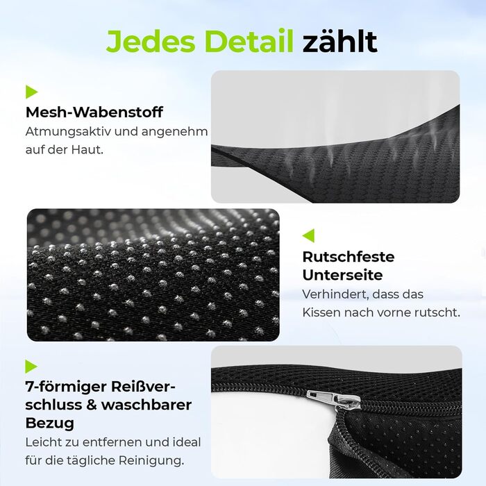 Ортопедична подушка для сидіння AUVON для офісного та автомобільного крісла, кільце для геморою, ергономічна - товстий пінополіуретан Memory Foam, міцна підтримка куприкової області та зняття болю, комфортне сидіння та покращення кровообігу