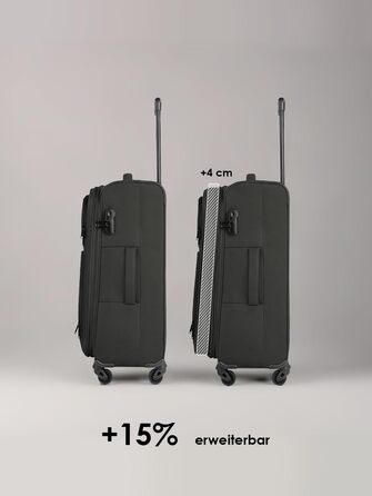 Набір валізак Smartbox 3-в-1 для жінок та чоловіків | Легкі та міцні валізи-ролики, якісний softcase, 4 колеса та кодовий замок | Розширювані валізи (Edition 04) (Чорний, валіза M (67 см) з можливістю розширення)