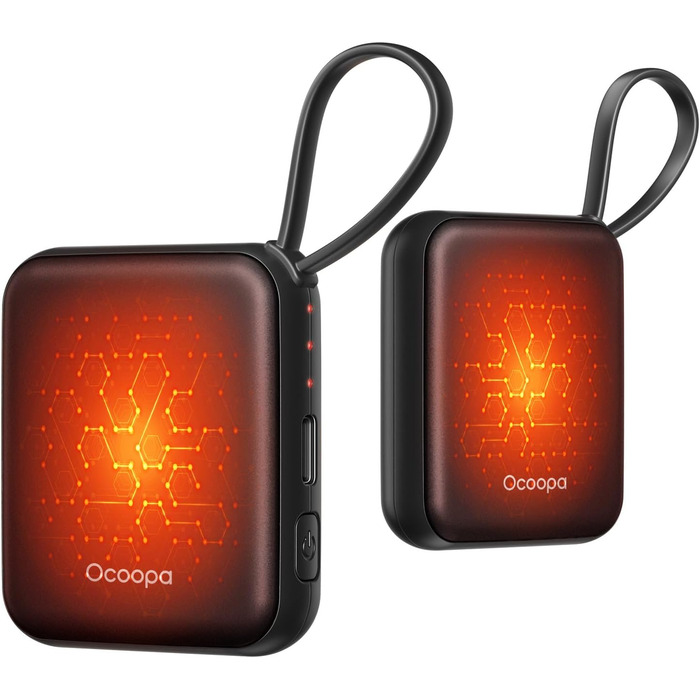 Електричні грілки для рук OCOOPA 2 шт. з акумулятором 4000mAh, USB, 3 режими нагріву, до 52°C, для зими, катання на лижах, подорожей та активного відпочинку, UT5 Nano Wiesengeflüster (Ocoopa x Künstleredition), чорний