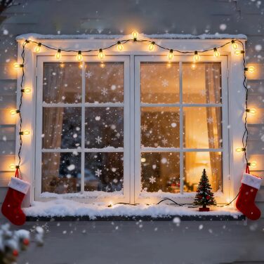 Льо́нточна гiрля́нда для зовнiшнього використання 30м, 50+2 лампочки G40, тепле бiле свiтло, IP45, для терас, вечiрiнок, саду та балкону, стиль Едiсона, з'єднувальна, чорний колір