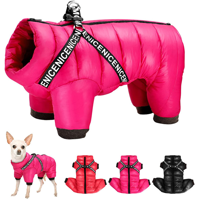 Зимове пальто Didog для маленьких собак, водонепроникні куртки з ременями безпеки і D-подібними кільцями, тепла блискавка, в холодну погоду, для цуценят і кішок ,для прогулянок (груди 35 см довжина спини 28 см, яскраво-рожевий)