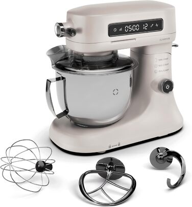 Кухонна машина Klarstein Chiara 1600W з чашею 5L з нержавіючої сталі, 12 швидкостей, LCD-сенсорний дисплей, тиха робота ≤72 dB, набір для випічки, що підходить для миття в посудомийній машині, корпус з алюмінію методом лиття під тиском
