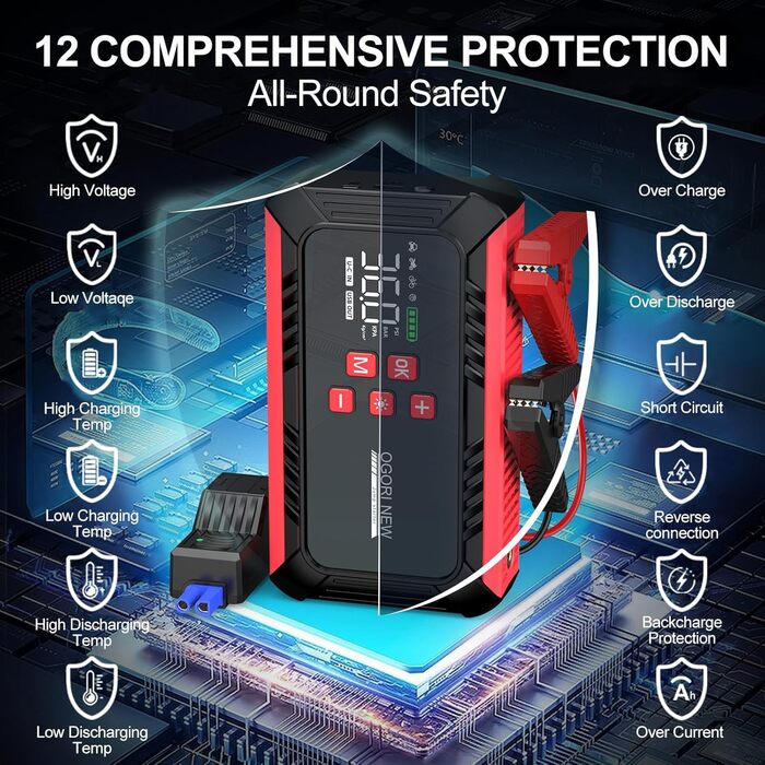 Powerbank для авто з компресором 150PSI, 7000A, 12V, 8L/10L (бензин/дизель), LED-ліхтарик