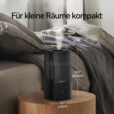 Зволожувач повітря автоматичний для спальні та великих приміщень 4.5л, з таймером, сенсором вологості, до 18 годин роботи, автовимкнення, 360° розпилення (Чорний)