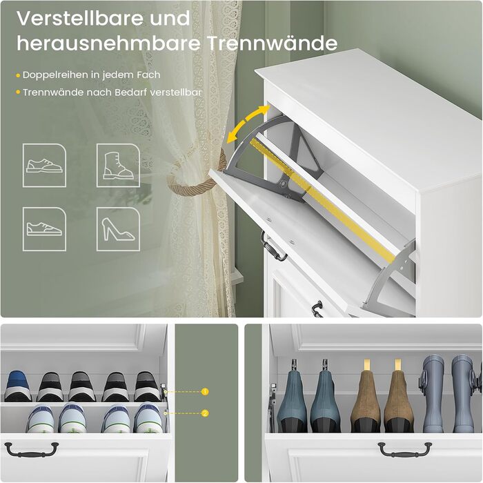 Шкаф для взуття Brinlawb з 3 дверцятами, білий. Комод для взуття, полиця для взуття з регульованими перегородками, для 14-18 пар. Дерев'яний шкаф для вхідної зони, коридору, вітальні.