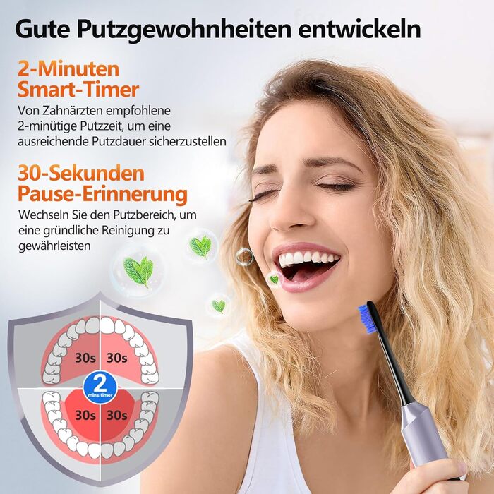 Електрична звукова зубна щітка Ritter з 5 режимами, 40000 VPM, IPX7, акумулятор 90 днів, таймер, блакитна