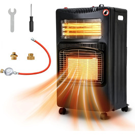 Газовий обігрівач Jiubiaz 4200W з інфрачервоним керамічним нагрівачем, 1260W електричний нагрів, включає редуктор, шланг та адаптер для балонів (Бутан/Пропан)