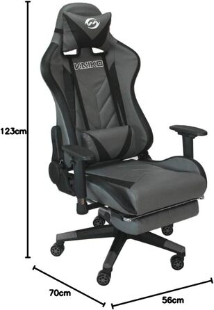 Офісне крісло Vaiko Gaming Race Chair з підставкою для ніг (сіро-чорний)