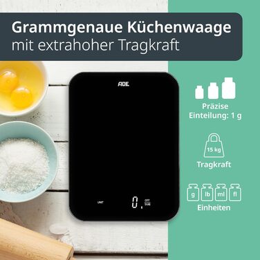 Цифрові кухонні ваги ADE до 15 кг, з кроком 1 г, USB, екологічно чисті, без пластику