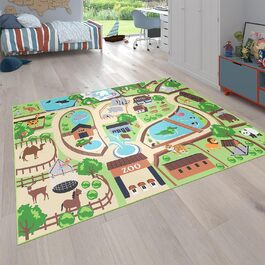 Дитячий килимок для дитячої кімнати, ігровий килимок, зоопарк з тигром, ведмедем, левом, барвистий, розмір 240x340 см, бежевий, 10-348-4-1210 240 см x 340 см Бежевий