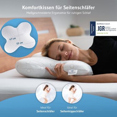 Ортопедична подушка для тих, хто спить на боці Acamar Thermic Ivory, комплект з чохлом, для профілактики болю в шиї, з піною з пам'ефекту, ергономічна подушка з термо-чохлом Acamar