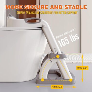 Дитячий унітаз-сходи SKYROKU 2-в-1 з сидінням для туалету, 2-7 років, до 90 кг, PP (без BPA), 5 сходинок, сірий (8898)