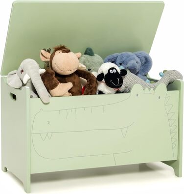 Дерев'яна іграшкова скриня DREAMADE, 60x33x37,5 см, стільчик для дитини, ящик для іграшок з кришкою, дитяча скриня, органайзер для дитячої кімнати (зелений)
