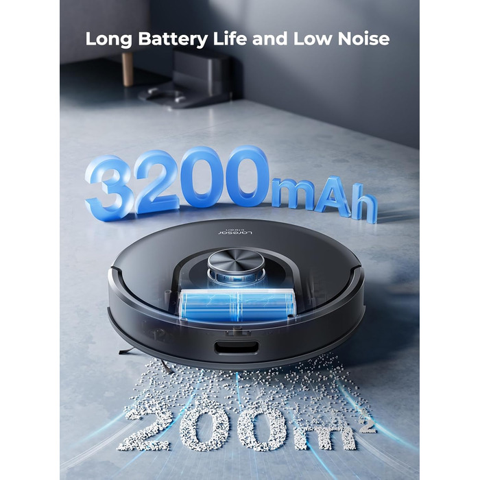 Робот-пилосос Laresar Clean 3-в-1 з функцією миття, 5000Pa, лазерна навігація, 180 хв, для тварин, килимів, твердих підлог, керування через додаток, 15 зон заборони (чорний)